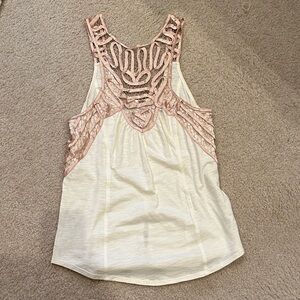 Free People Cream Tank Top with Pink Lace Detail